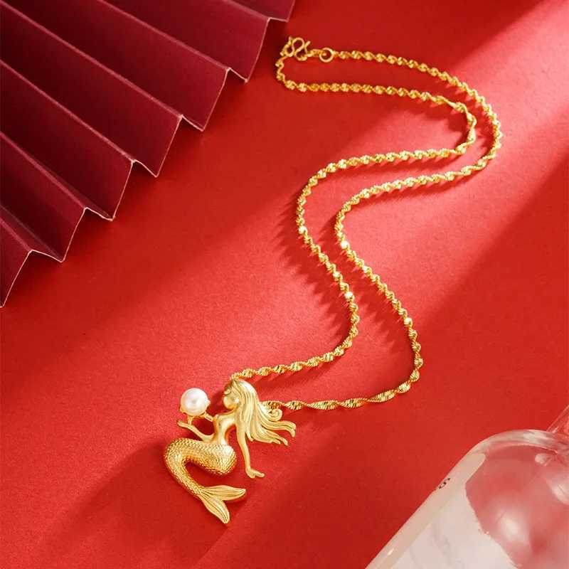 Luxury 24K 9999 Pure Gold real gold Womens Mermaid Pendant All-match Necklace Clavicle Chain H260324 - view 7