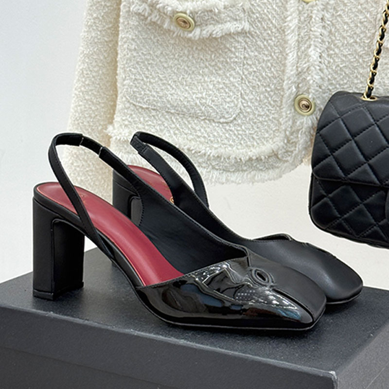 Sexy womens high heeled shoes Designer women sandals 26SS Woman square toe back empty high heeled sandals EVA genuine leather upper with thick heel outsole