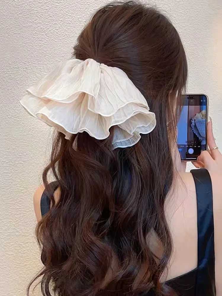 Oversize Ruffled Lace Scrunchies Elastic Hair Bands Women Girls Double-layer Pleated Ponytail Hair Ties Ropes Hair Accessories H260324