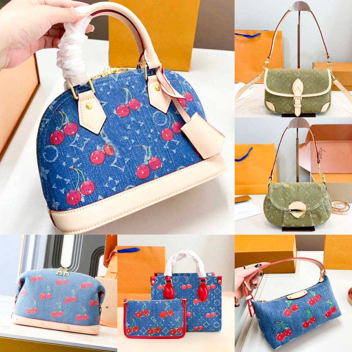 Takashi Murakami Cherry denim Designer tote bag Womens Luxury handbag sunset vibe NANO SP mens Clutch shop Bags hobo Dumpling Crossbody makeup lady Even Shoulder Bag