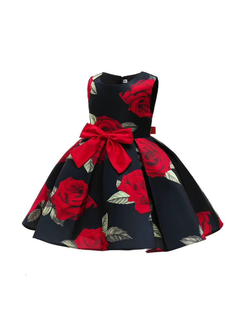 Women's Summer Fashion European And American Retro Round Neck Sleeveless Designer Dress Waist Tie Slim Fit Printed Flared Dress