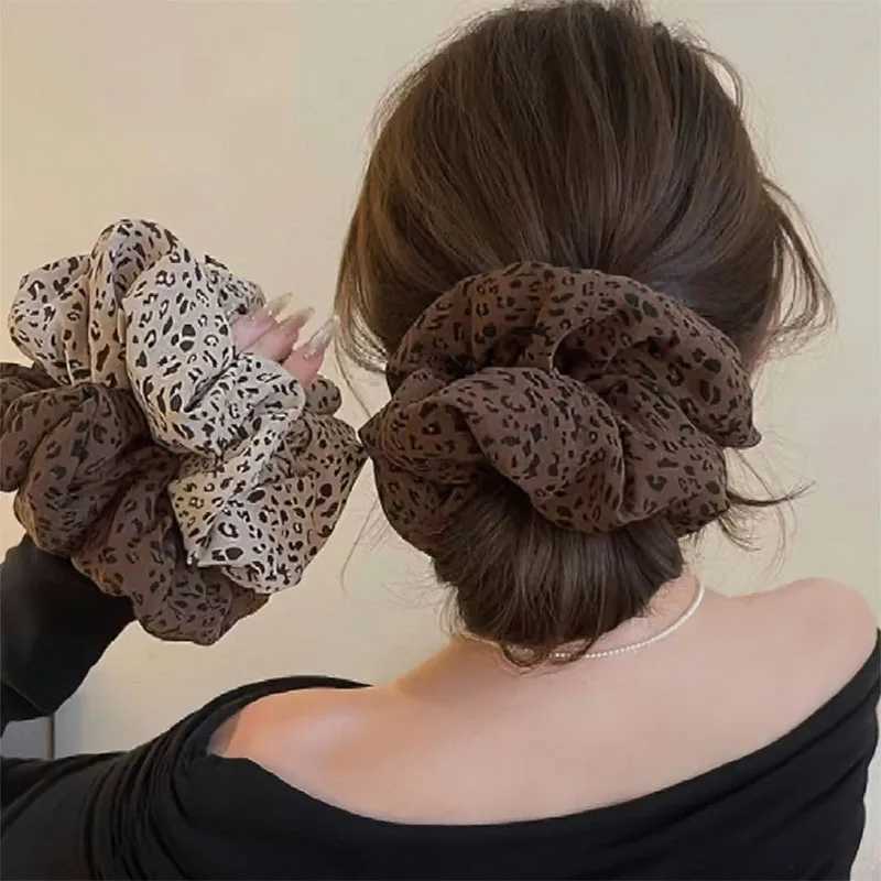Vintage Leopard Print Large Scrunchie For Women Girls Sweet Hair Ornament Hair Tie Hair Band Hair Ring Fashion Hair Accessories H260324