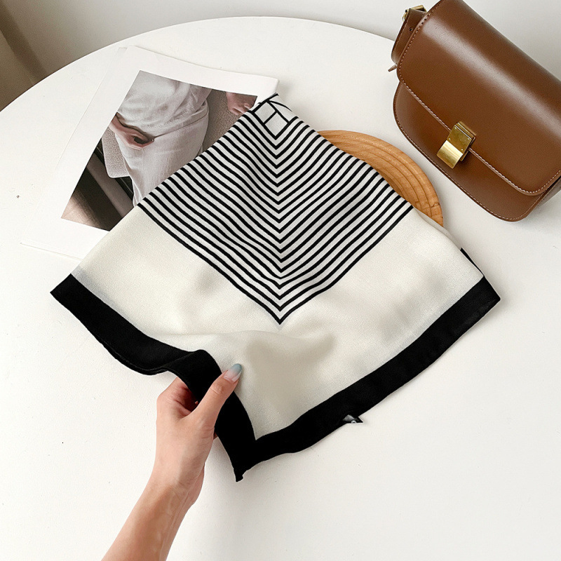 Simple Style 70 Cm Herringbone Pattern Small Square Scarf Collection Silk Scarf Designer Shawl Wrap-around Scarf Elegant And Luxurious Combination