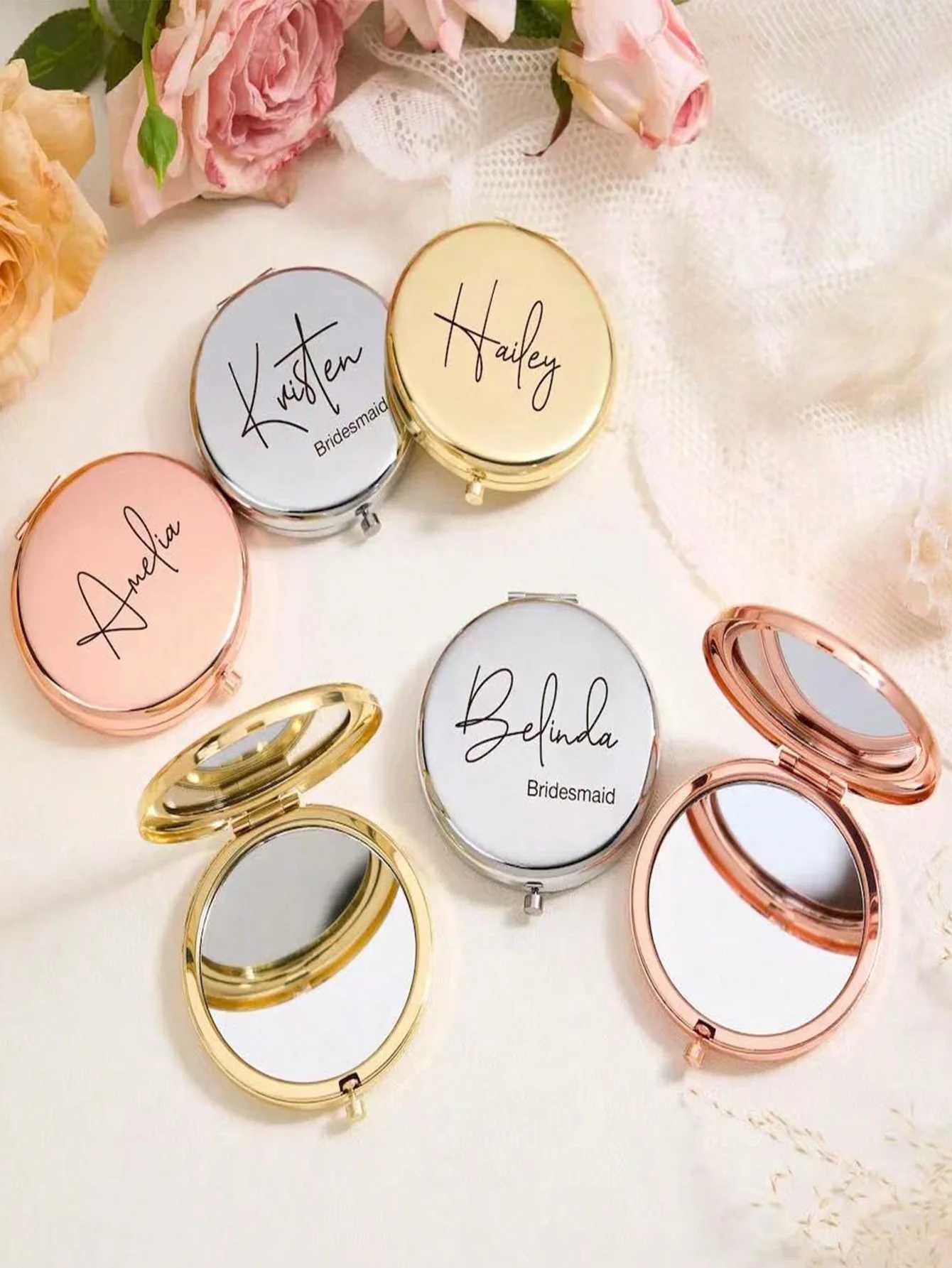 Personalized Compact Mirror Bridesmaid Gifts Birth Flower Makeup MirrorPocket Mirror For HerBridesmaid Thank You GiftBridal H260324