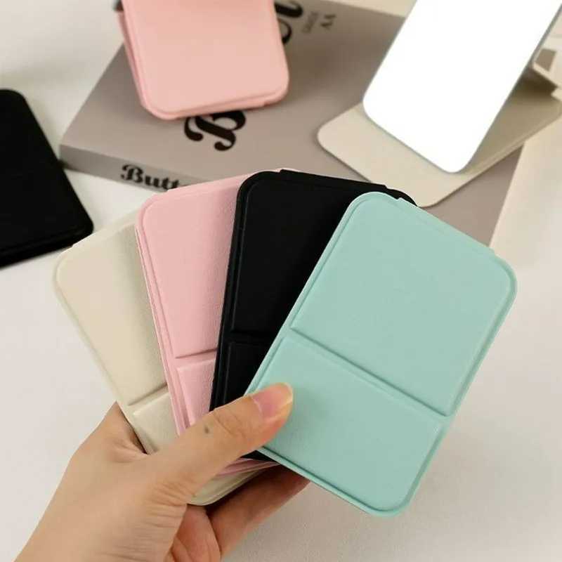PU Leather Desktop Makeup Mirror Portable Handheld Makeup Mirrors Solid Color Foldable Pocket Desktop Stand Mirrors H260324