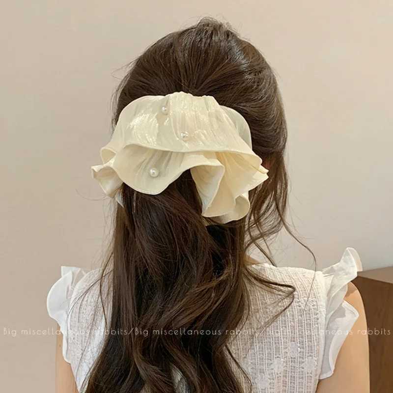 Elegant Pearls Smooth Ribbon Large Intestine Scrunchie For Women Girls Sweet Hair Ornament Hair Tie Hair Band Hair Accessories H260324