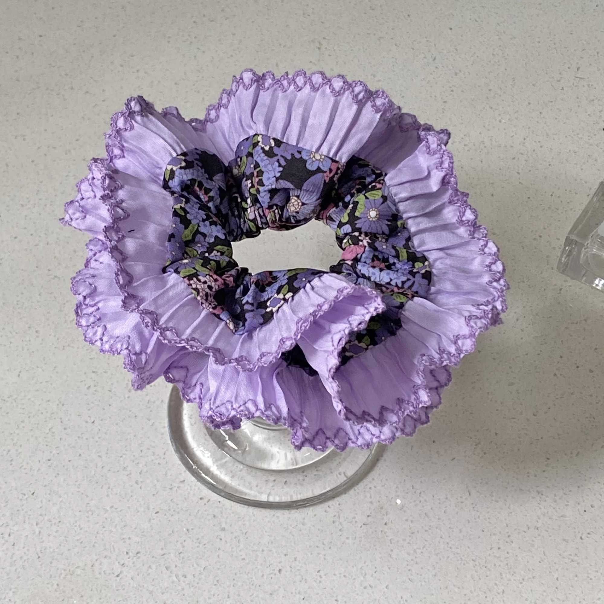Romantic Vintage Purple Floral Large Intestine Scrunchie Womens Fashionable and Elegant Headwear Suitable for Everyday Life H260324