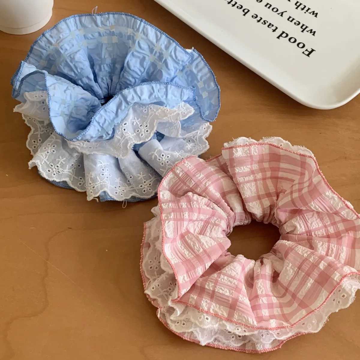Cute Scrunchies Sweet Style Checkered Lace Four Layer Large Intestine Hair Band Hair Tie Bun Hairstyle Hair Band Hair Accessory H260324