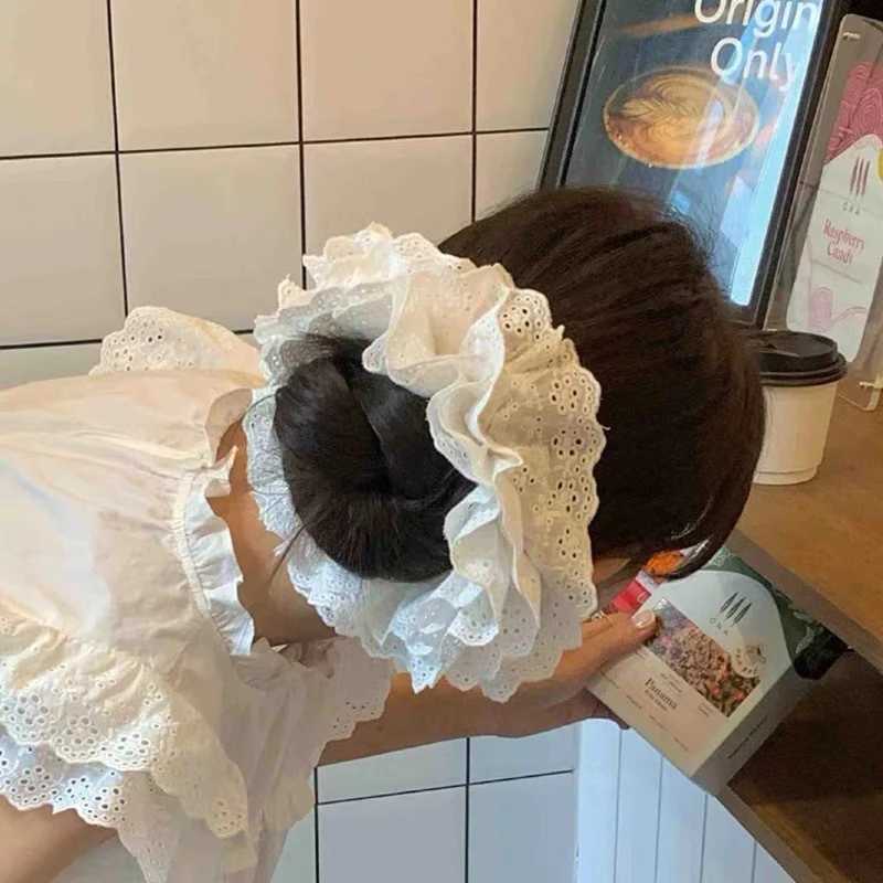 Solid Color Lace Big Size Headband for Women and Girls Elegant French Lace Scrunchies Sweet Hair Rope Hair Accessorie Headwear H260324