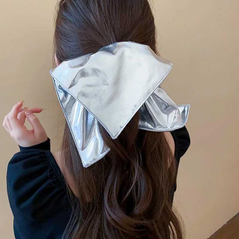 Silver Color Y2k Smooth Large Scrunchies for Women Square High Ponytail Rubber Hair Ties Rhinestones Hair Band Party Accessory Z H260324