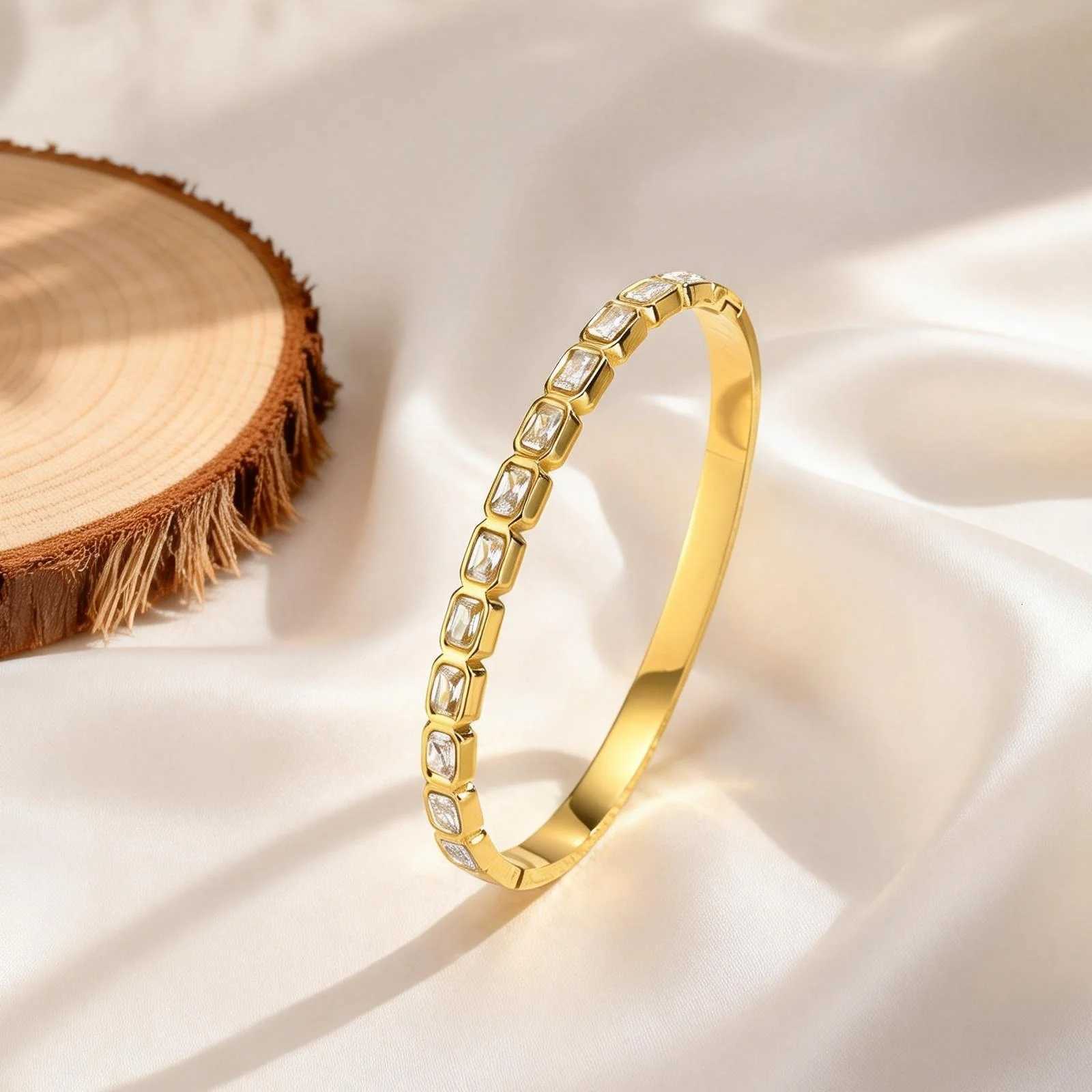 Dainty Zircon PAPerclip Clasp for Women Openable StainlESS Steel Cuff Bangle Fashion Charm Gift H260323 - view 6