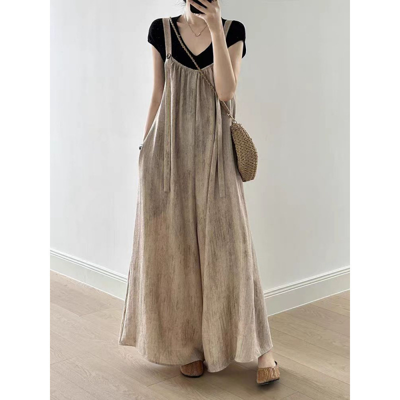 Summer Cotton-linen Japanese Style Casual Designer Pants Overalls For Women New Summer Style Loose Fit Casual Wide-leg One-piece Long Pants