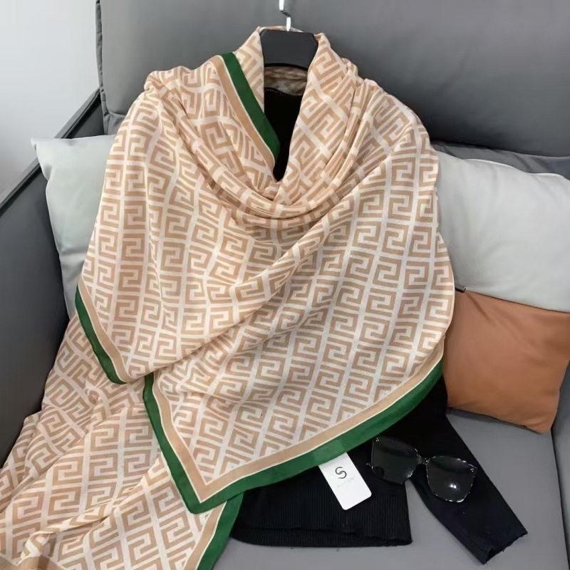 Soft-textured Geometric Pattern Women's Scarf Headscarf Fashionable Multi-functional Beach Towel In A Resort Style Designer Scarf