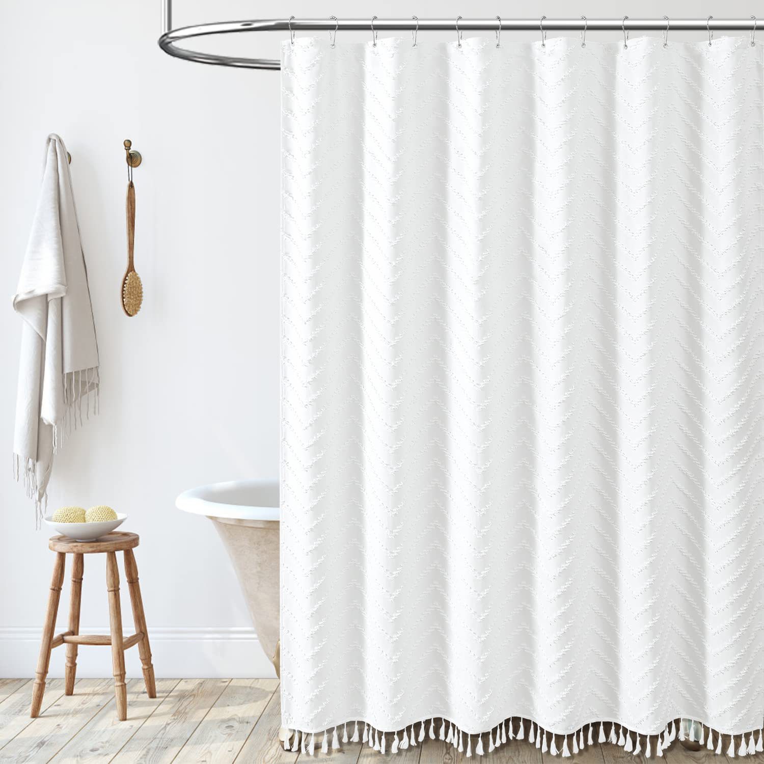 YL-38383 Popular Wave Cut-Out Bohemian Cut-Out Polyester Shower Curtain