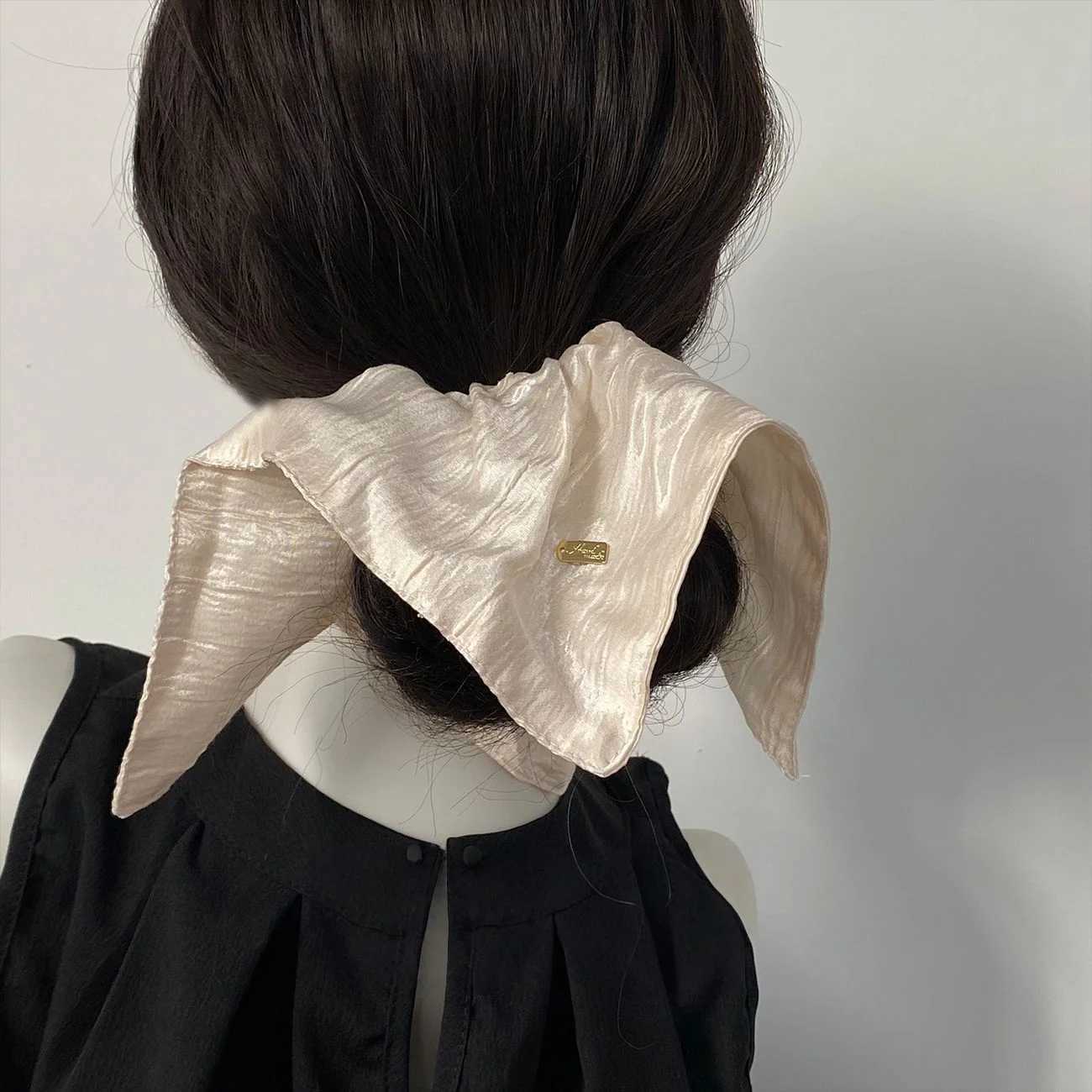 1PC Fashionable Elegant Champagne Gold Hair Scrunchie Scarf - High-end Simple Daily New Style Hair Tie for Ponytail H260324