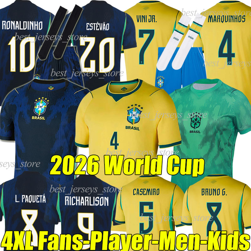 4XL 2026 bRaSiL BrAzIlS soccer jerseys 26/27 RODRYGO VINI JR ESTEVAO LUIZ HENRIQUE CUNHA BRUNO G. L.PAQUETA MARQUINHOS GABRIEL men kids kit socks sets football shirts