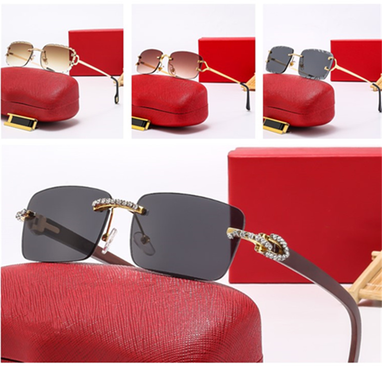 Buffalo Horn Sunglass woman designer sunglasses man sun glasses designer glasses Fashion Frameless Rectangle Coating UV400 Wooden Mens With box
