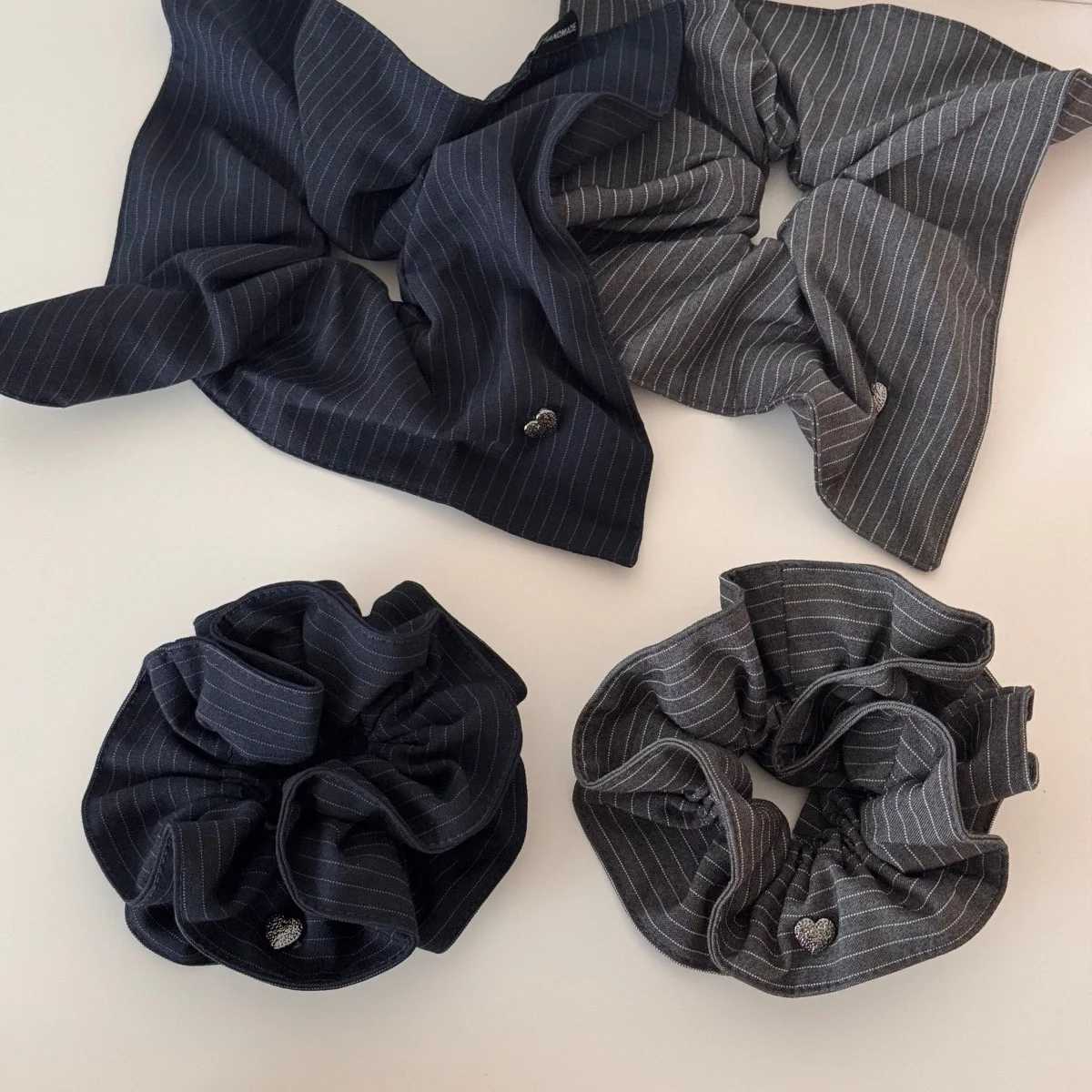 1pc Korean-style striped dotted metal heart hair tie elegant womens high-end square scarf hair band large hair tie H260324