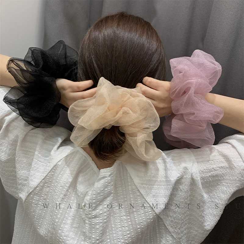 2022 Summer Organza Scrunchies Women Elastic Hair Band Korean Elegant Ponytail Holder Rubber Tie Band Hair Accessories Wholesale H260324