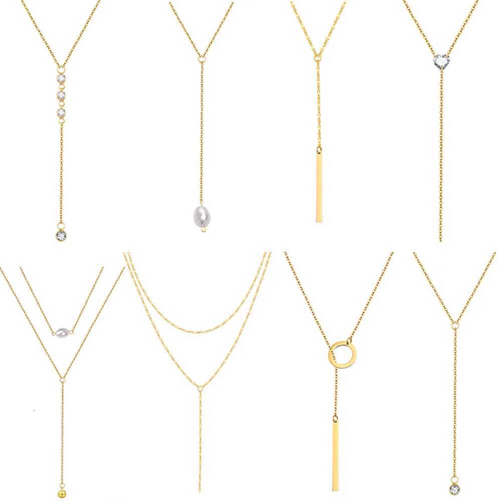 Drop Y Lariat Necklace with Bar Pendant Stainless Steel Long Chain Womens Necklaces Trendy H260324 - view 3