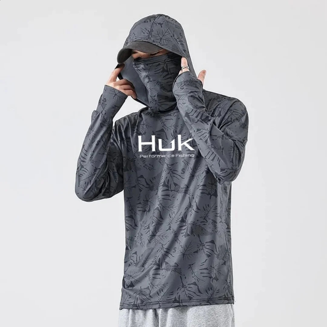 Mens Fishing hooded sweatshirt Fishing UV protection hoodie Camiseta De Pesca clothing hooded top grey white 260323