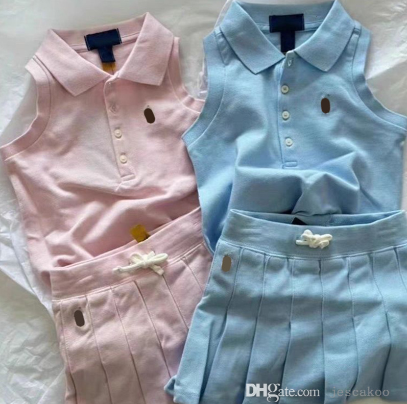 New Kids Designer Clothes Summer Skirt Set Baby Girls Two Piece Dress Polo Shirt Sleeveless Vest Top Sports Suit Children Tshirt Clothing Sets