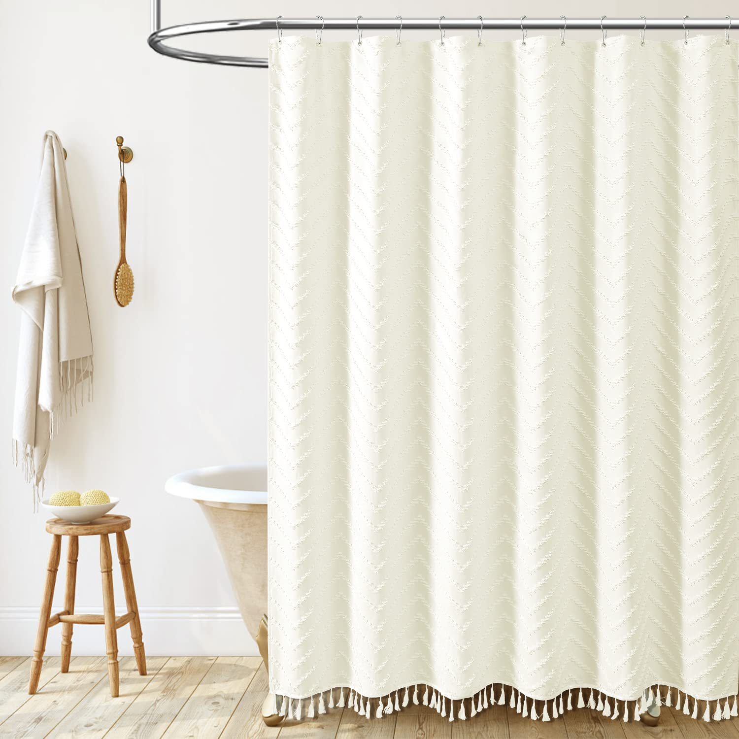 YL-38383 Popular Wave Cut-Out Bohemian Cut-Out Polyester Shower Curtain