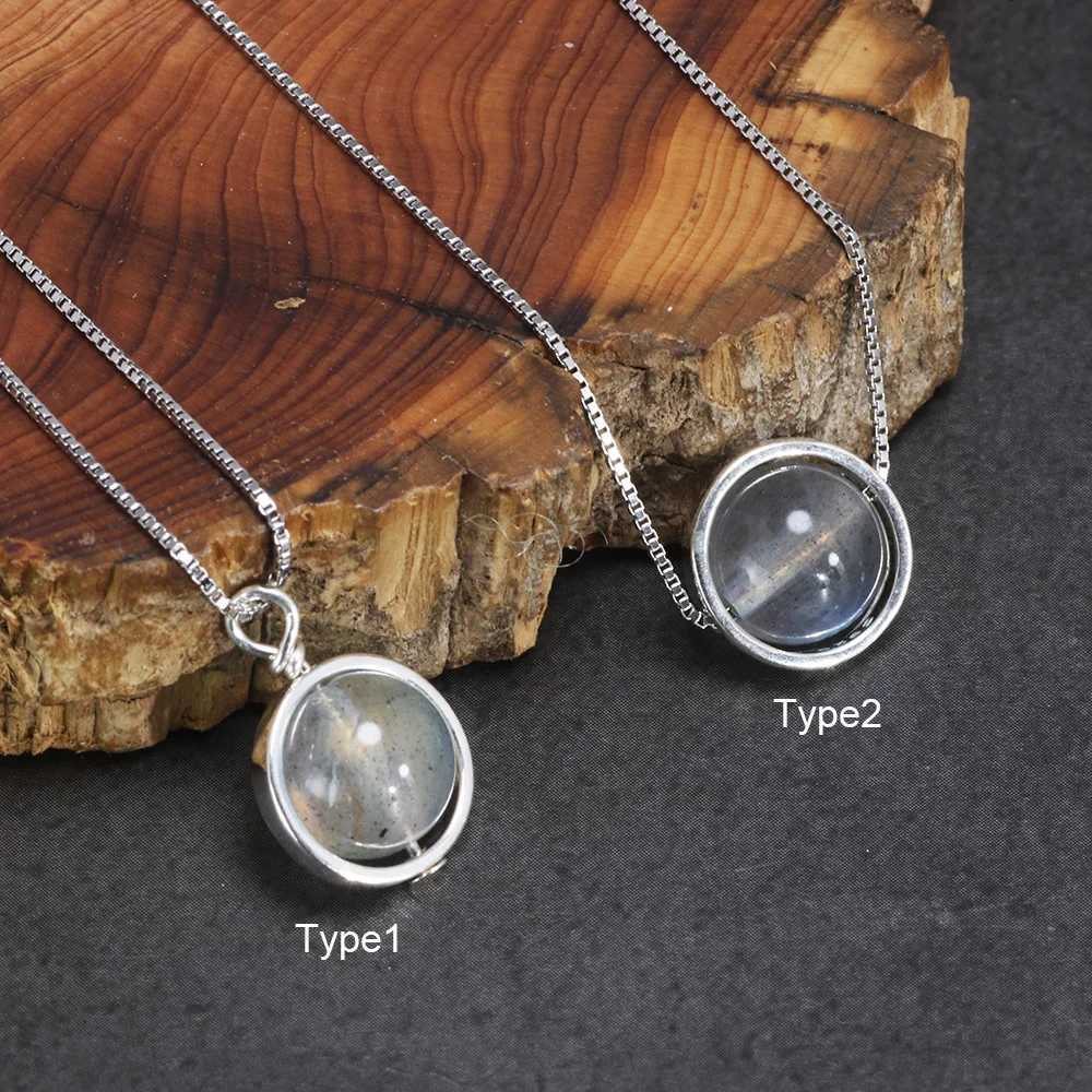 Real Pure 925 Sterling Silver Labradorite Pendant Necklace With Box Chain Simple Elegant Natural Gemstone Collier For Women H260324 - view 3