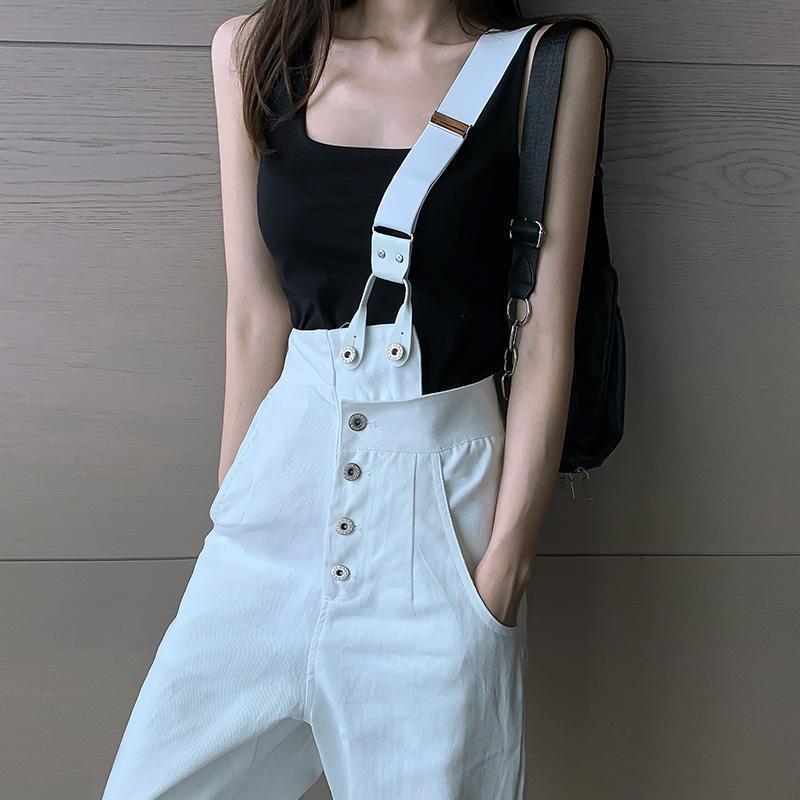 White One-shoulder Denim Overalls For Women Korean Style Loose Straight Designer Pants Wide-leg Long Pants New Fashion Trend For Spring 2026