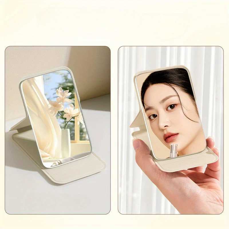 Portable Foldable Mini Makeup Mirror with Pu Stand Simple Desktop Design Suitable for Dormitory and Desktop Use - a Must-Have for Daily Makeup and Gro