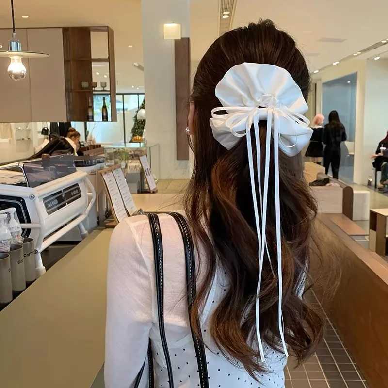 Womens Scrunchies Ballet Style White Satin Bow Long Ribbon Large Intestine Hair Band Rubber Band Hair Accessory Kawaii Hair Tie H260324