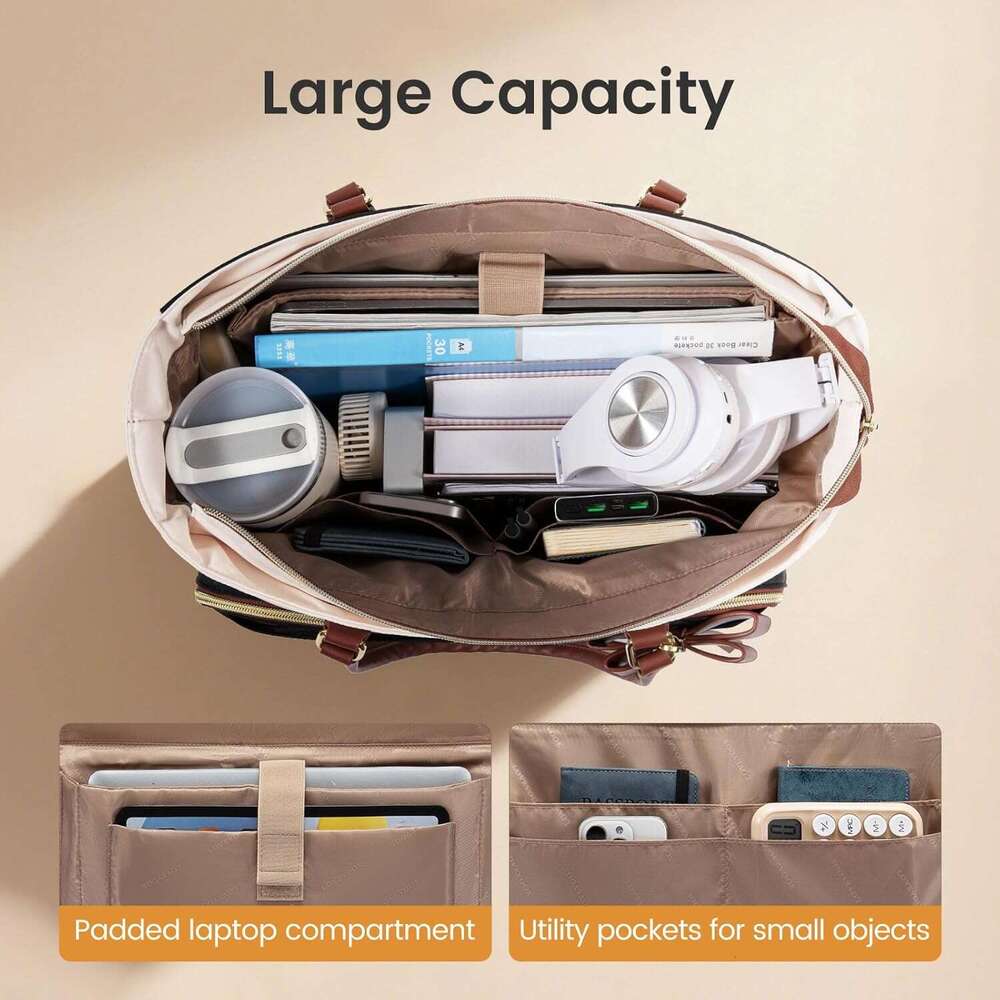 LOVEVOOK Women's Teacher Handbag, Work Laptop Gift Cup Holder, Quilted Nurse Bag Diaper with Multiple Pockets, Large Computer Handbag Wallet, Sui