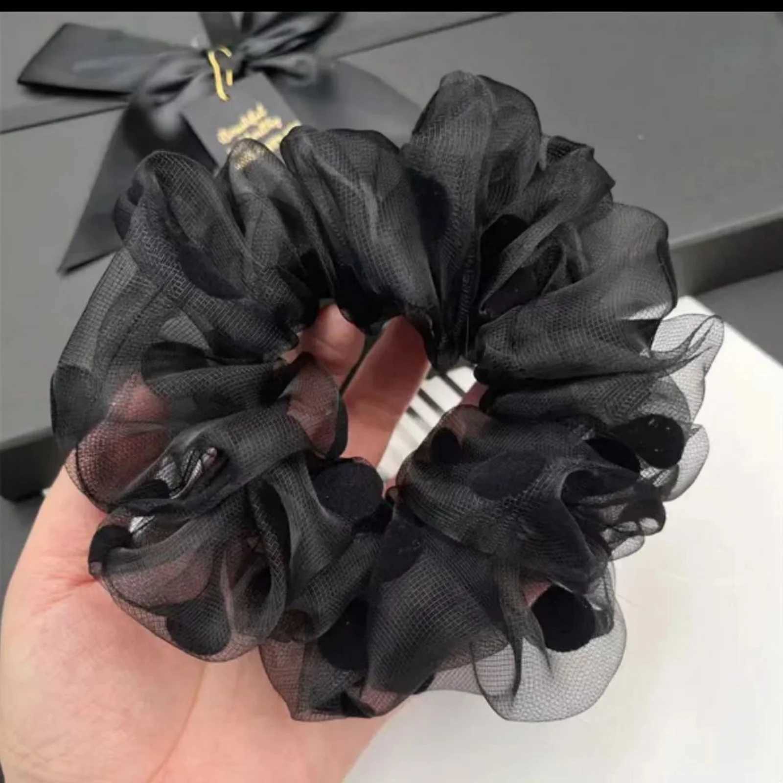 1PCPolka Dot Organza Hair Scrunchies Black Beige Hair Ties Cute Hair Accessories Perfect for Adding a Feminine Touch H260324