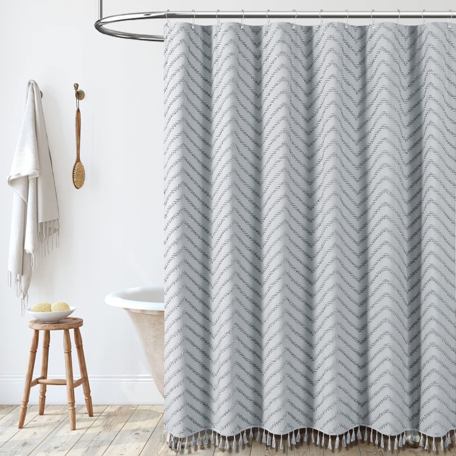 YL-38383 Popular Wave Cut-Out Bohemian Cut-Out Polyester Shower Curtain