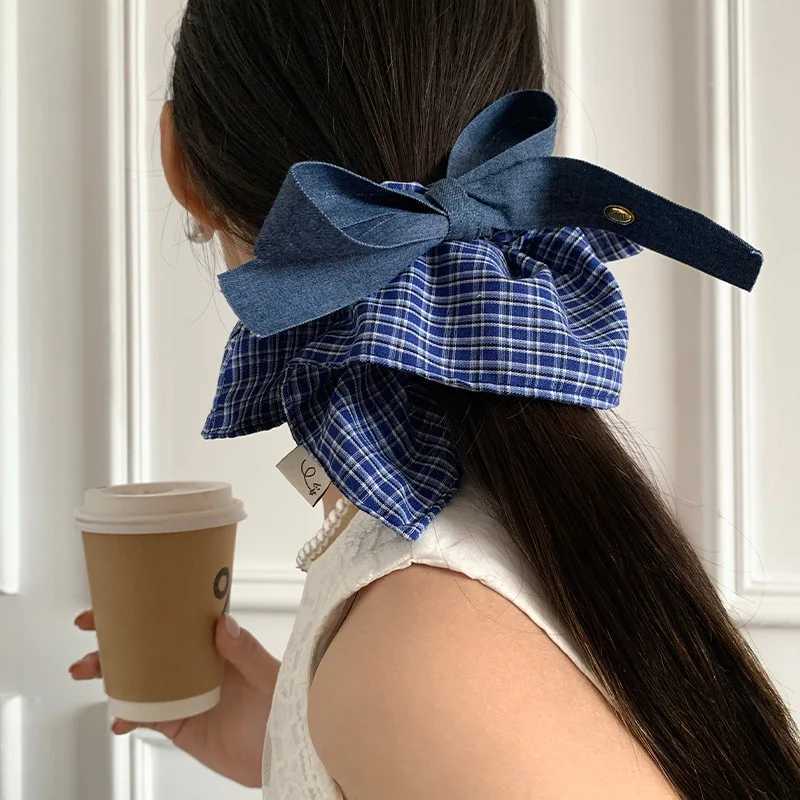 Korean Blue Denim Style Big Bowknot Scrunchies For Women Irregular Edge Ponytail Holder Hair Bands Y2K Girls Hair Accessories H260324