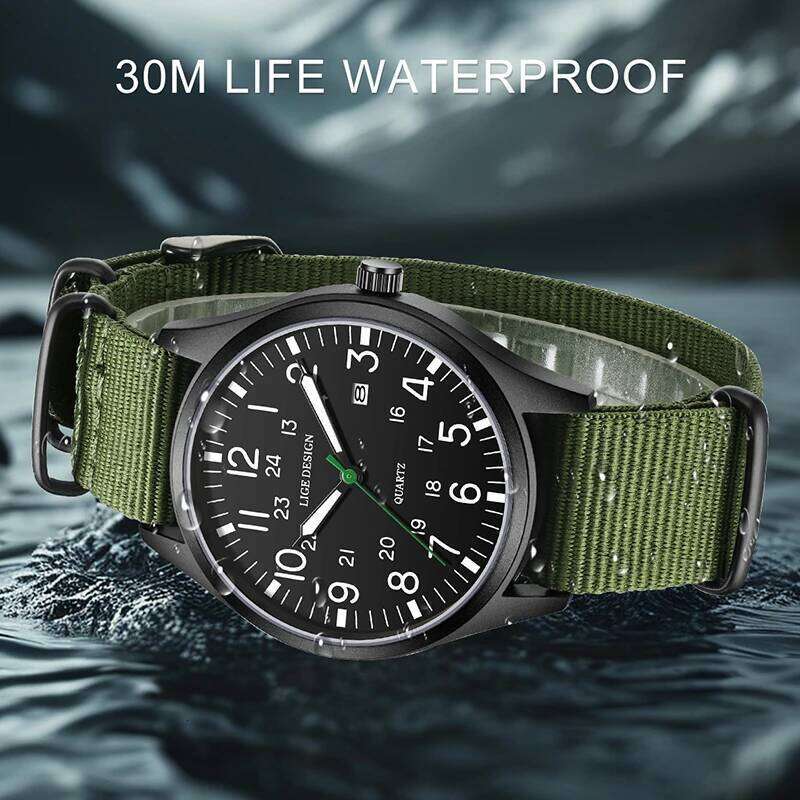 LIGE New Army Military Watches For Casual Business Nylon Strap Luminous Watch Men Waterproof Date Men's Quartz Wristwatch
