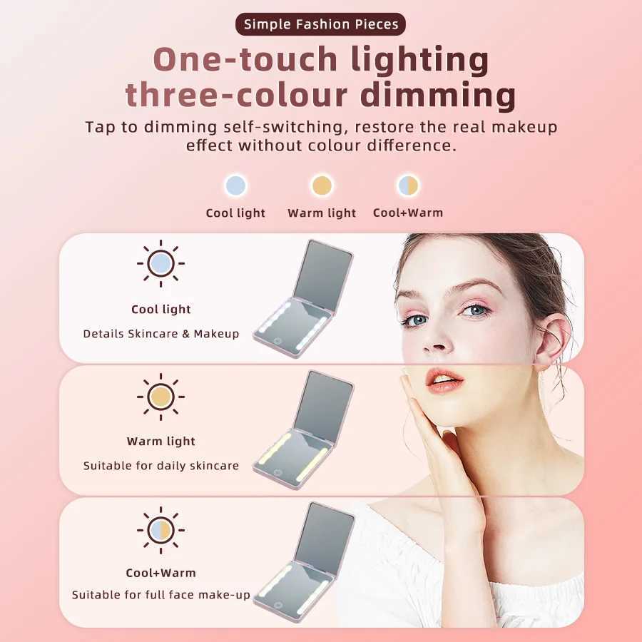 Vanity Rechargeable Pocket Makeup Mirror Double Sided 1X/2X Magnification Lighted Travel Compact Cosmetic Mirror for Women Gifts H260324