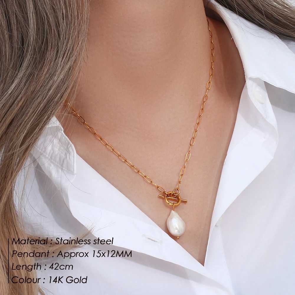 eManco Freshwater Pearl Toggle Necklace For Women Paperclip Chain Necklace Stainless Steel Long Box Square Chain Long Choker H260324 - view 3
