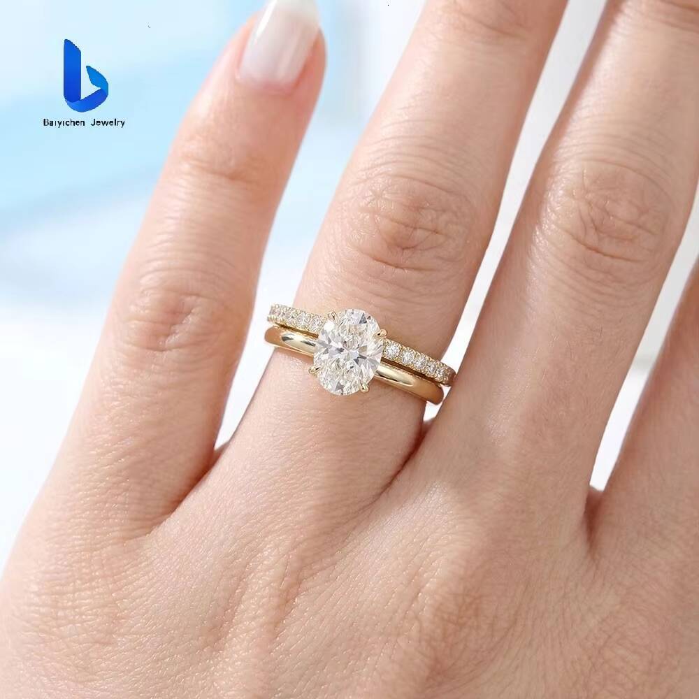 Custom VVS Lab Grown Diamond Engagement Ring Certified Oval Cut Filled Diamonds 18k Gold Luxury Wedding Rings Couple Set
