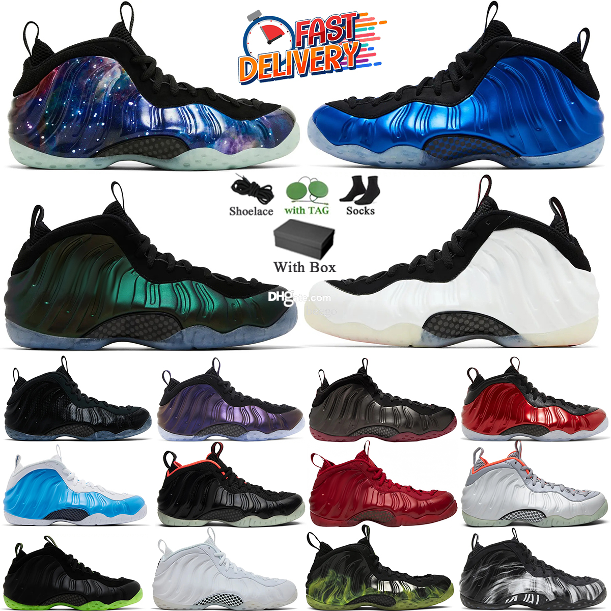 Women Men Trainers Foamposits Men Basketball Shoes Sneakers Elephant Print Memphis Pine Green Tiger Cracked Galaxy Pearl Lava one Pro Penny Aurora