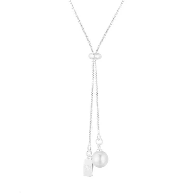 925 Sterling Silver Pearl Long Necklace Simple Charm Geometric Shape Pendant Choker Birthday Gift for Friends Exquisite Jewelry H260324 - view 3