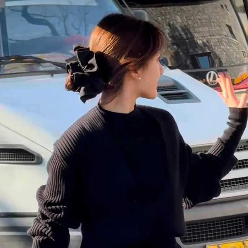 Black satin large intestine headband for women with high-end feeling 2025 new high-end ponytail headbands H260324