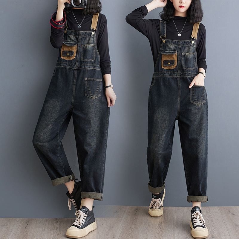 2026 Autumn New Vintage Large Size Designer Pants Loose Denim Overalls For Women
