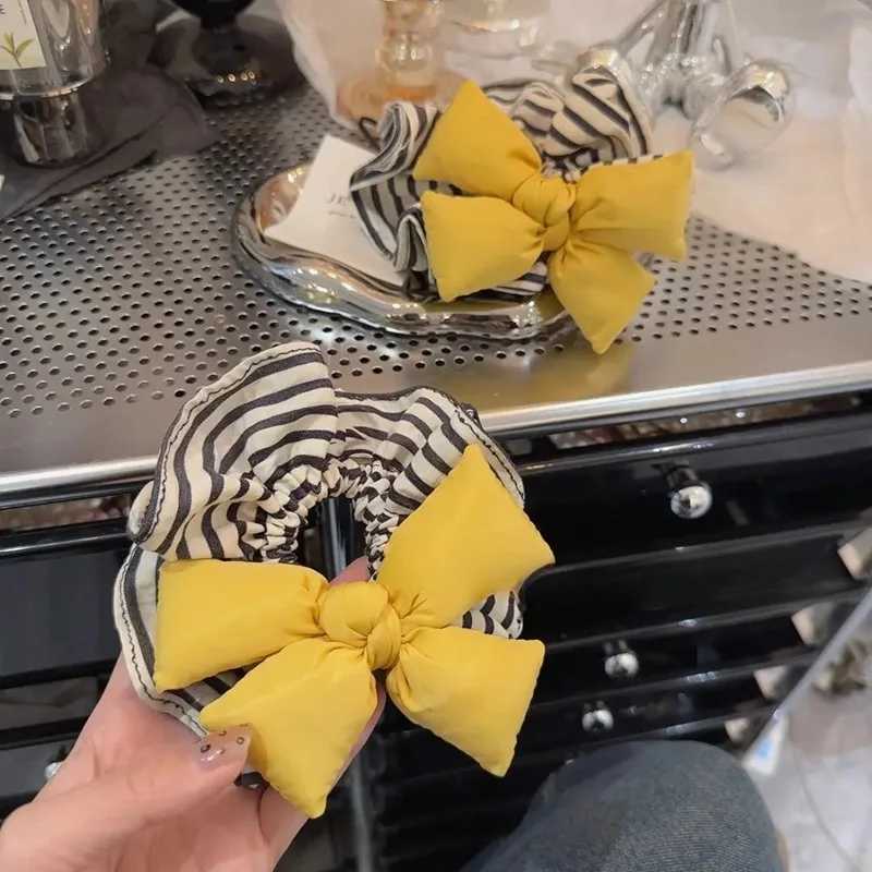 1 Pcs Womens Hair Scrunchies Bow Striped Simple Versatile Korean Elastic Hair Bands Cute Kawaii Sweet Hair Accessories Girl H260324