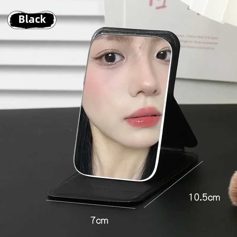 3Color Desktop Make Up Mirrors PU Leather Portable Handheld Makeup Mirror Foldable Student Compact Cute Pocket Mirror New H260324