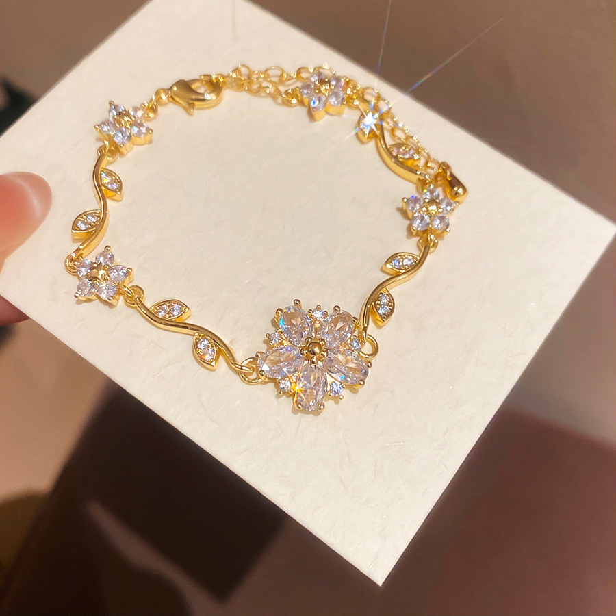 18k real gold plated zircon flower bracelet exquisite elegant sweet versatile light luxury high-end jewelry for women - view 5