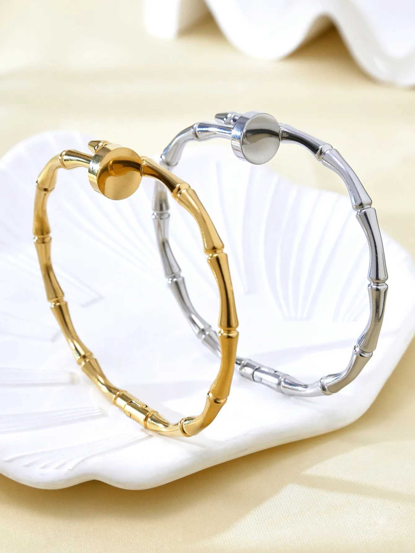 Western Personality Simple Fashion Charm High-Level Sense Of Stainless Steel 18K Gold-Plated Bamboo Female H260323 - view 5