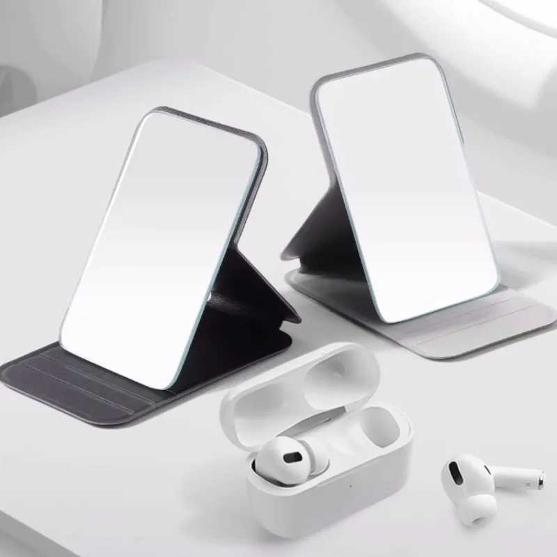 Mini Desktop Makeup Mirror Solid Color PU Leather Portable Handheld Makeup Mirrors Foldable Student Compact Cute Pocket Mirror H260324