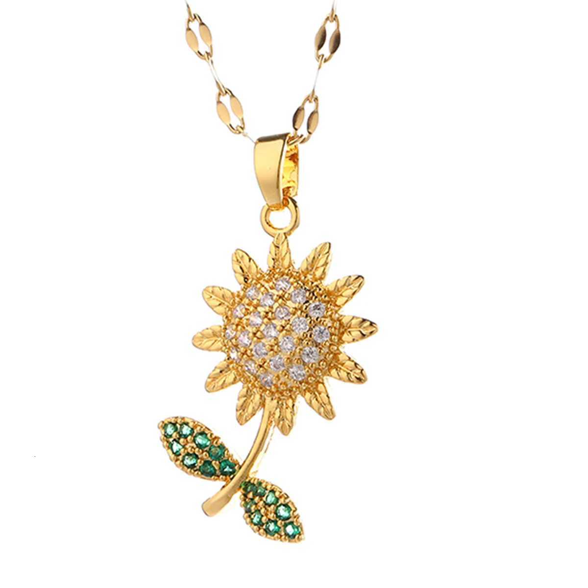 Elegant Small Fresh Daisy Sunflower Flower Copper Pendant Necklace for Women Fashion Stainless Steel Chain Romantic Gift H260324 - view 6