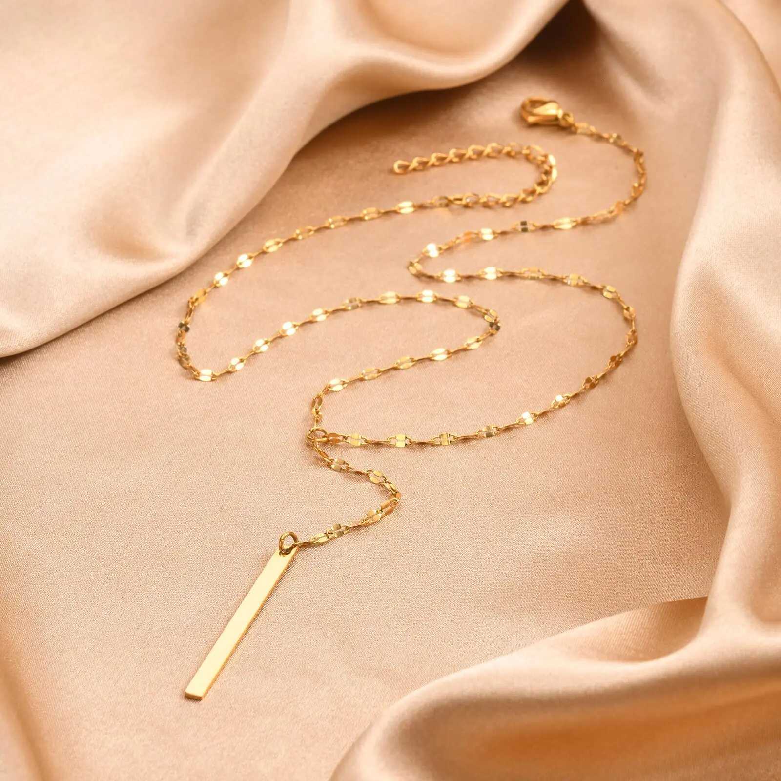 Drop Y Lariat Necklace with Bar Pendant Stainless Steel Long Chain Womens Necklaces Trendy H260324 - view 7